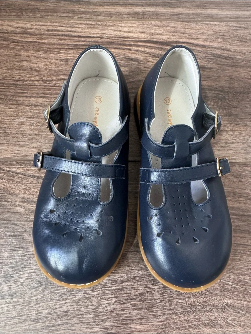 Shrimp & Grits Kids Navy Leather T-Strap Mary Janes Shoes size 13